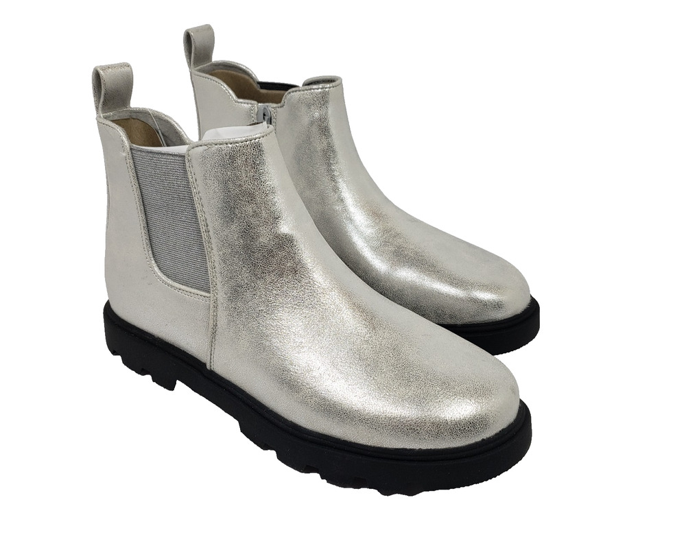 Sonoma Goods For Life Rovie Girls Size 6Y Silver Side Zip Chunky Chelsea Boots